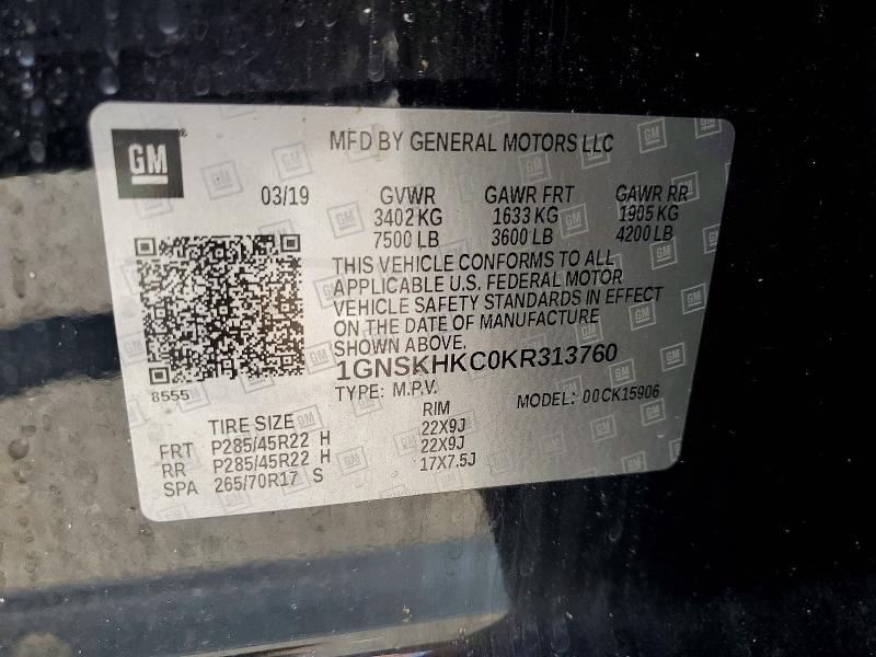 Aukcja sprzedaży 2019 Chevrolet Suburban, vin: 1GNSKHKC0KR313760, numer aukcji: 62327446