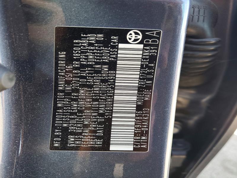 60429196 :رقم المزاد ، 5YFBURHEXGP514908 vin ، 2016 Toyota Corolla مزاد بيع
