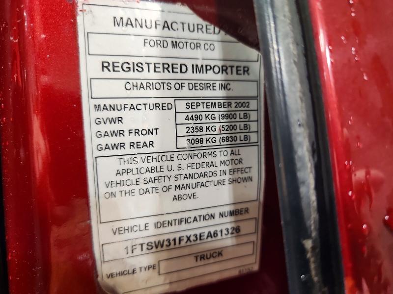 Продаж на аукціоні авто 2003 Ford F350, vin: 1FTSW31FX3EA61326, номер лоту: 62010236