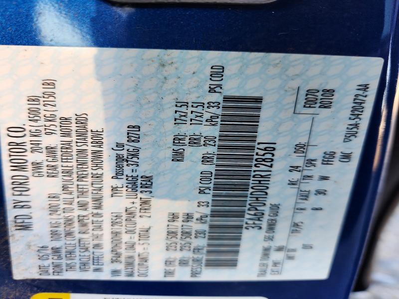 63237316 :رقم المزاد ، 3FA6P0HD0HR128561 vin ، 2017 Ford Fusion مزاد بيع