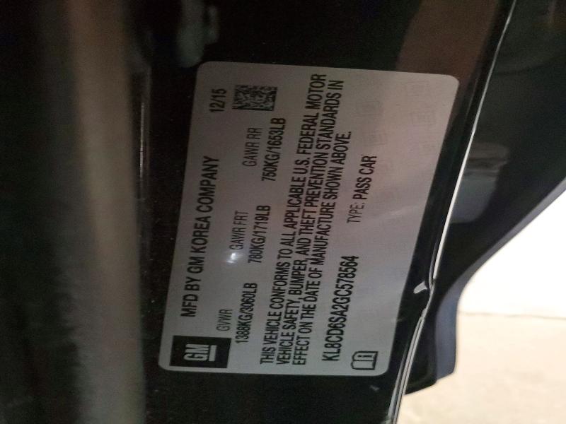 2016 Chevrolet Spark მანქანა იყიდება აუქციონზე, vin: KL8CD6SA2GC578564, აუქციონის ნომერი: 60005196