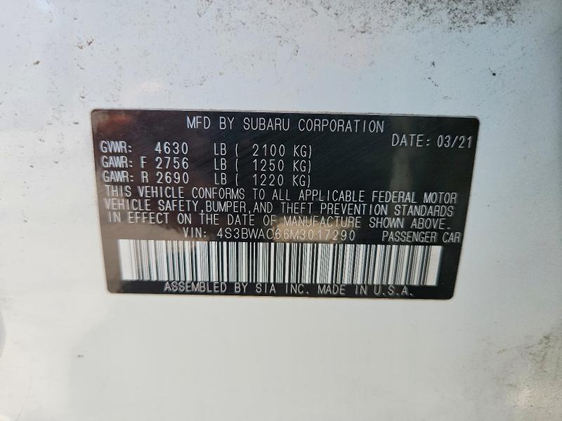 Продаж на аукціоні авто 2021 Subaru Legacy, vin: 4S3BWAC66M3017290, номер лоту: 62509866