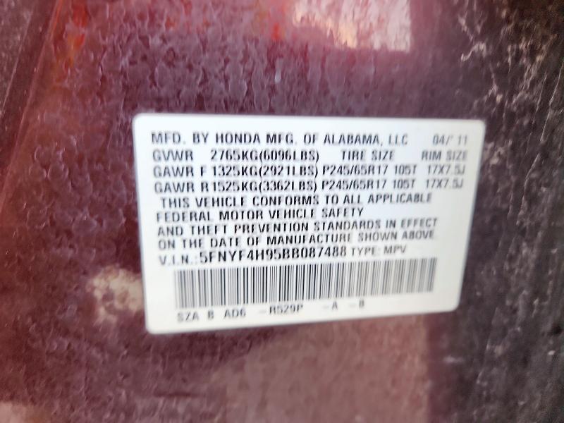 62676646 :رقم المزاد ، 5FNYF4H95BB087488 vin ، 2011 Honda Pilot مزاد بيع