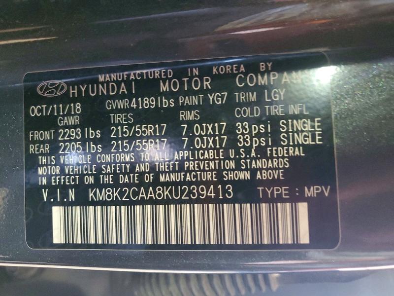 Aukcja sprzedaży 2019 Hyundai Kona, vin: KM8K2CAA8KU239413, numer aukcji: 60547706