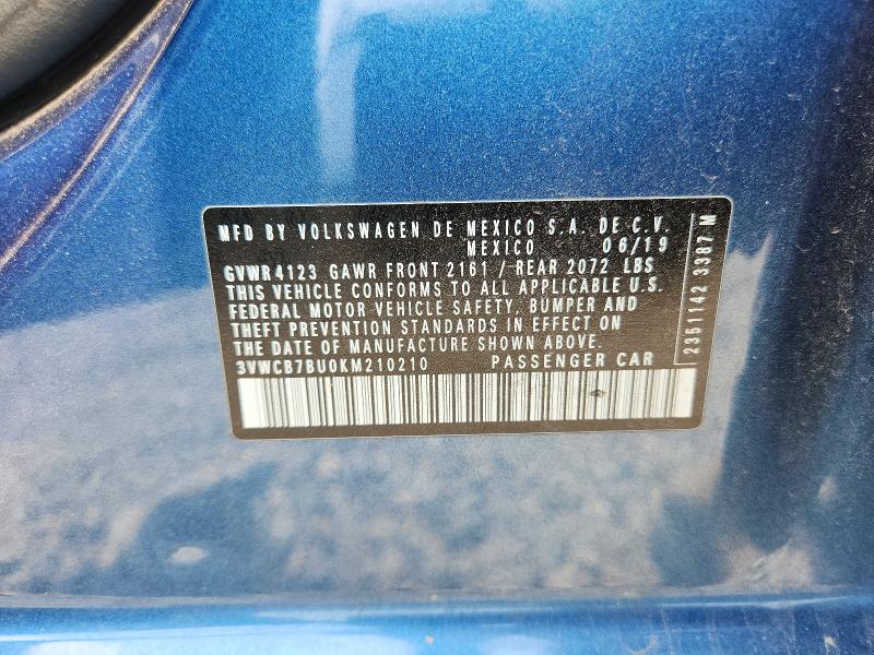59799986 :رقم المزاد ، 3VWCB7BU0KM210210 vin ، 2019 Volkswagen Jetta مزاد بيع