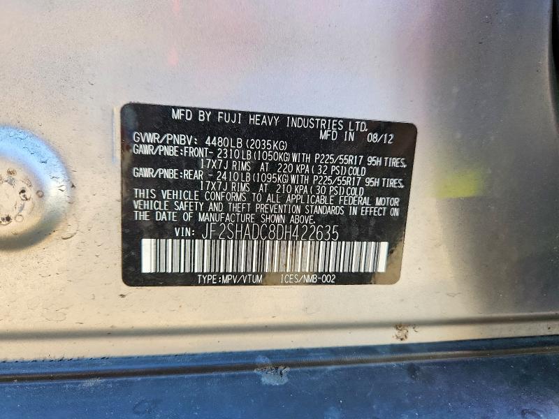 60583306 :رقم المزاد ، JF2SHADC8DH422635 vin ، 2013 Subaru Forester مزاد بيع