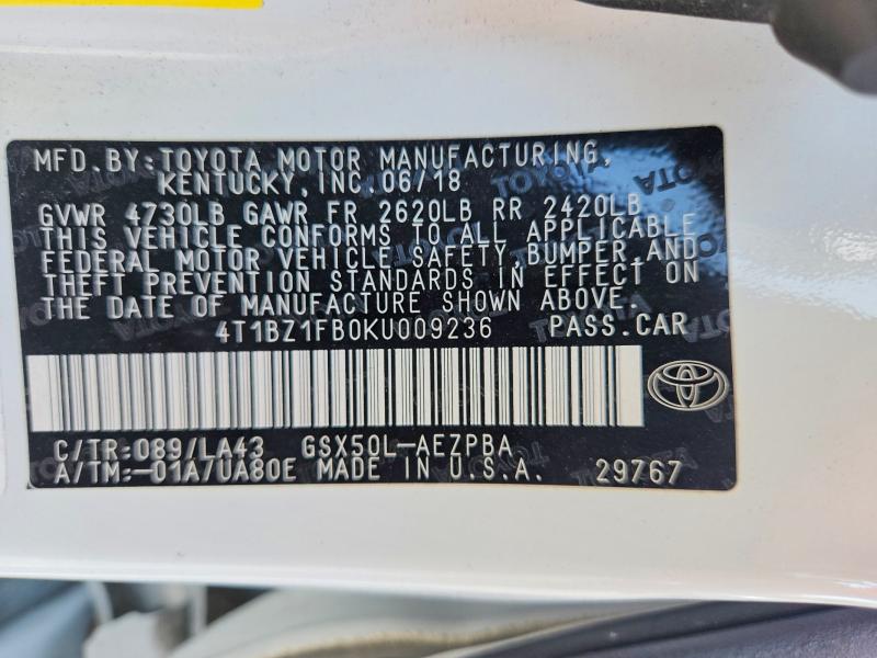 2019 Toyota Avalon მანქანა იყიდება აუქციონზე, vin: 4T1BZ1FB0KU009236, აუქციონის ნომერი: 63169756
