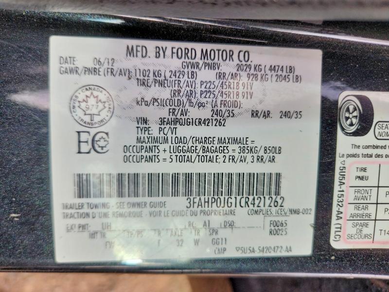 Продажа на аукционе авто 2012 Ford Fusion, vin: 3FAHP0JG1CR421262, номер лота: 60746116