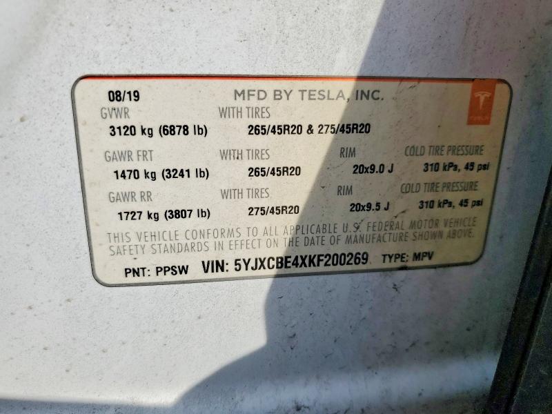 Продажа на аукционе авто 2019 Tesla Model X, vin: 5YJXCBE4XKF200269, номер лота: 59291866