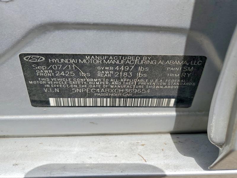 60200086 :رقم المزاد ، 5NPEC4ABXCH369654 vin ، 2012 Hyundai Sonata مزاد بيع