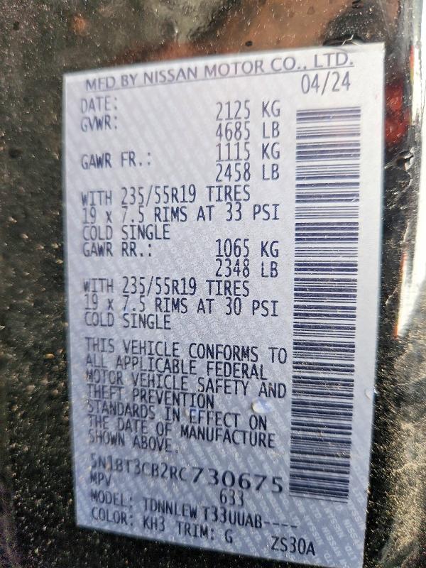 62759056 :رقم المزاد ، 5N1BT3CB2RC730675 vin ، 2024 Nissan Rogue مزاد بيع