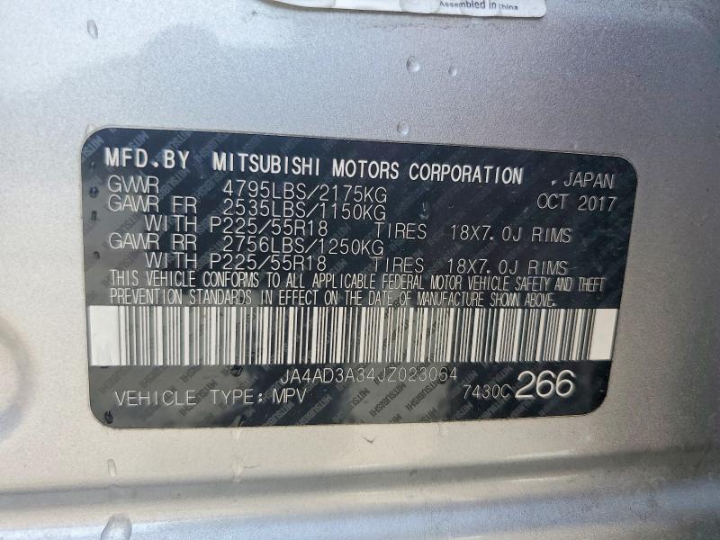 58578996 :رقم المزاد ، JA4AD3A34JZ023064 vin ، 2018 Mitsubishi Outlander مزاد بيع