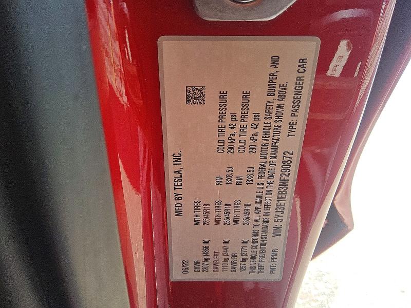 Продажа на аукционе авто 2022 Tesla Model 3, vin: 5YJ3E1EB3NF290872, номер лота: 59911836