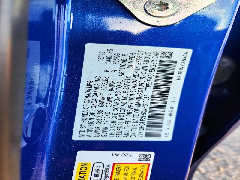Aukcja sprzedaży 2022 Honda Civic, vin: 2HGFE2F5XNH600037, numer aukcji: 62195706