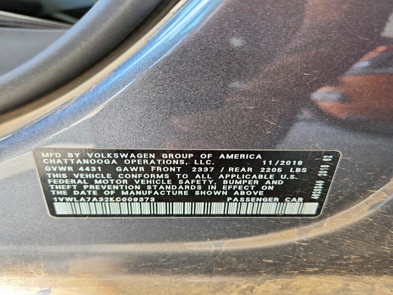 Aukcja sprzedaży 2019 Volkswagen Passat, vin: 1VWLA7A32KC009373, numer aukcji: 60805896