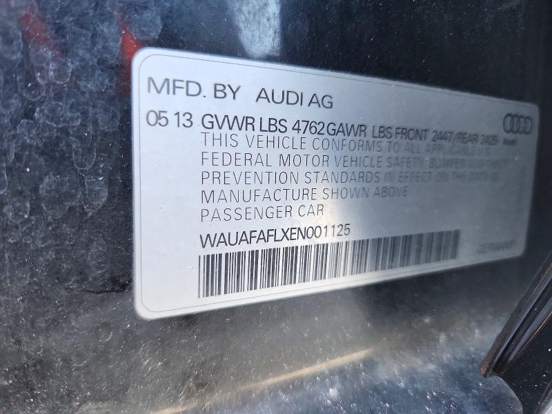 2014 Audi A4 მანქანა იყიდება აუქციონზე, vin: WAUAFAFLXEN001125, აუქციონის ნომერი: 61733736