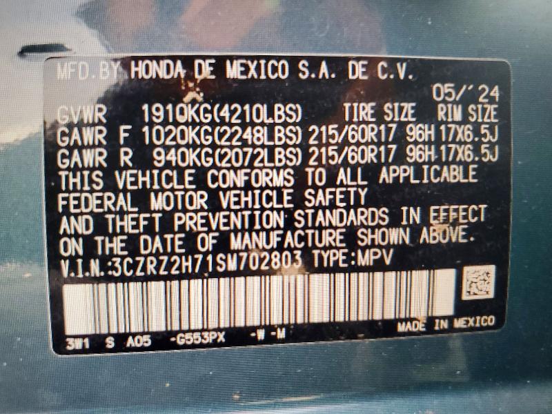 Продаж на аукціоні авто 2025 Honda Hr-v, vin: 3CZRZ2H71SM702803, номер лоту: 60523506