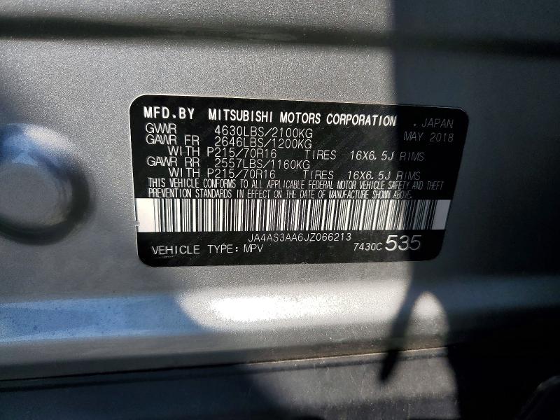 63391036 :رقم المزاد ، JA4AS3AA6JZ066213 vin ، 2018 Mitsubishi Eclipse Cross مزاد بيع