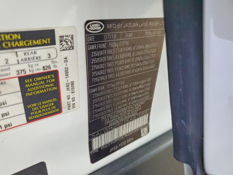 Продажа на аукционе авто 2019 Land Rover Range Rover Sport, vin: SALWR2RV1KA815890, номер лота: 59863216