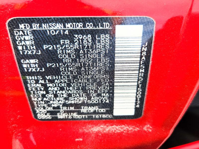 Aukcja sprzedaży 2015 Nissan Juke, vin: JN8AF5MR5FT500174, numer aukcji: 61714496