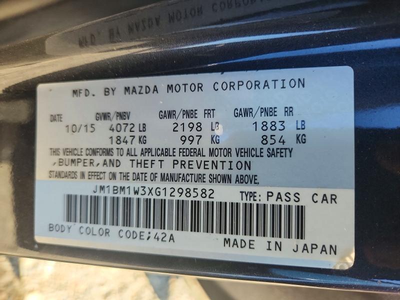 2016 Mazda 3 მანქანა იყიდება აუქციონზე, vin: JM1BM1W3XG1298582, აუქციონის ნომერი: 59726666