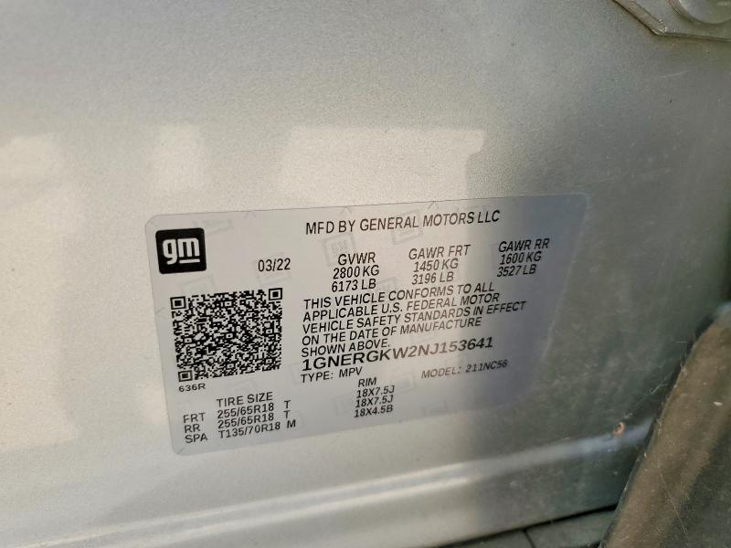 Aukcja sprzedaży 2022 Chevrolet Traverse, vin: 1GNERGKW2NJ153641, numer aukcji: 62675146