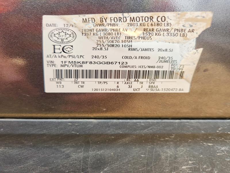 Продажа на аукционе авто 2016 Ford Explorer, vin: 1FM5K8F83GGB67123, номер лота: 61731516