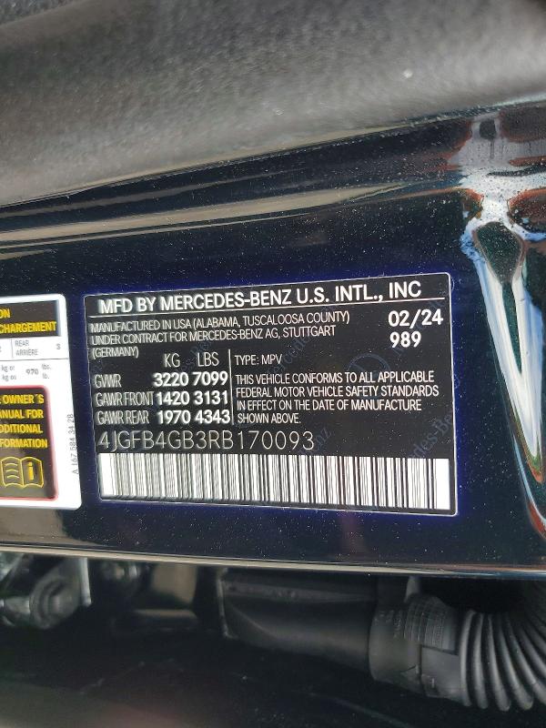 60986556 :رقم المزاد ، 4JGFB4GB3RB170093 vin ، 2024 Mercedes-benz Gle مزاد بيع