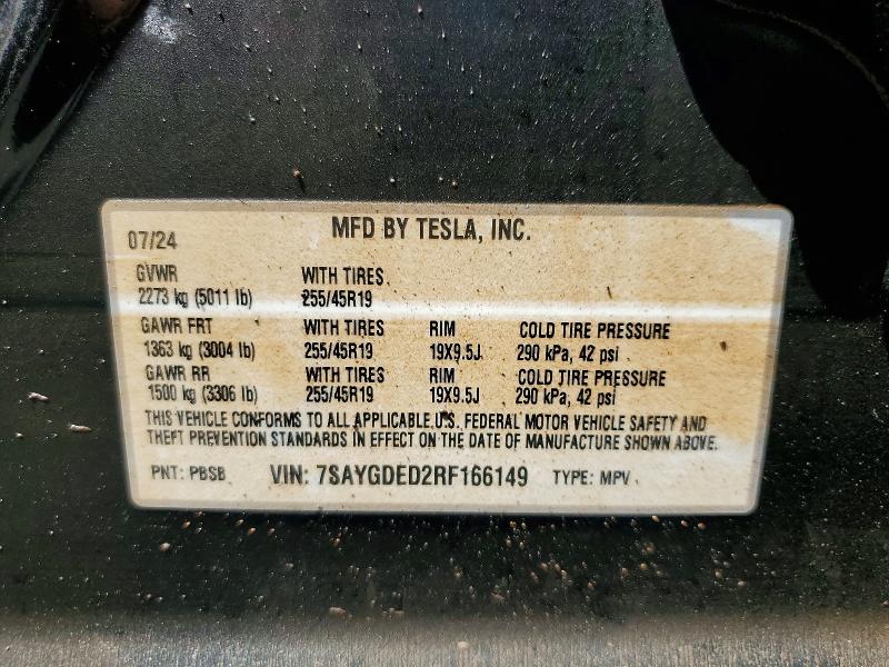 Продаж на аукціоні авто 2024 Tesla Model Y, vin: 7SAYGDED2RF166149, номер лоту: 62712826