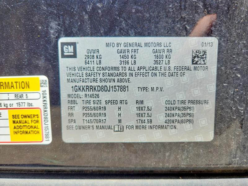 Aukcja sprzedaży 2013 Gmc Acadia, vin: 1GKKRRKD8DJ157881, numer aukcji: 61898326
