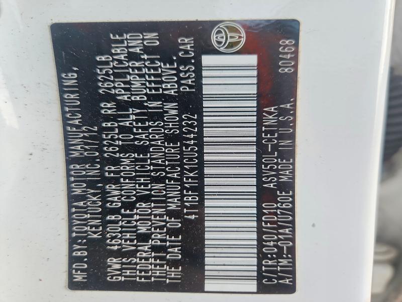95587855 :رقم المزاد ، 4T1BF1FK1CU544232 vin ، 2012 Toyota Camry مزاد بيع