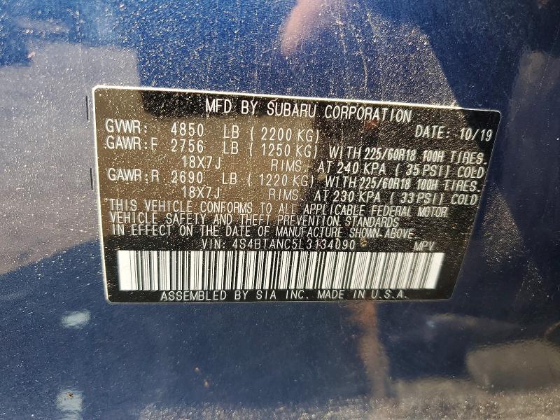 Aukcja sprzedaży 2020 Subaru Outback, vin: 4S4BTANC5L3134090, numer aukcji: 60967706