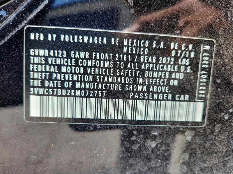 60683116 :رقم المزاد ، 3VWC57BU2KM072757 vin ، 2019 Volkswagen Jetta مزاد بيع