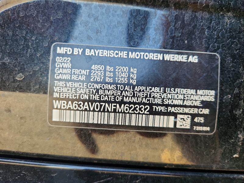 Aukcja sprzedaży 2022 Bmw 430i, vin: WBA63AV07NFM62332, numer aukcji: 63248186