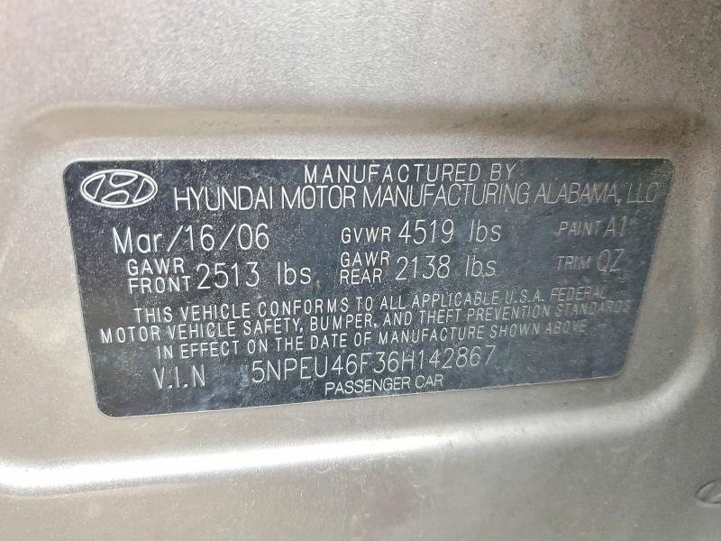 2006 Hyundai Sonata მანქანა იყიდება აუქციონზე, vin: 5NPEU46F36H142867, აუქციონის ნომერი: 61931736