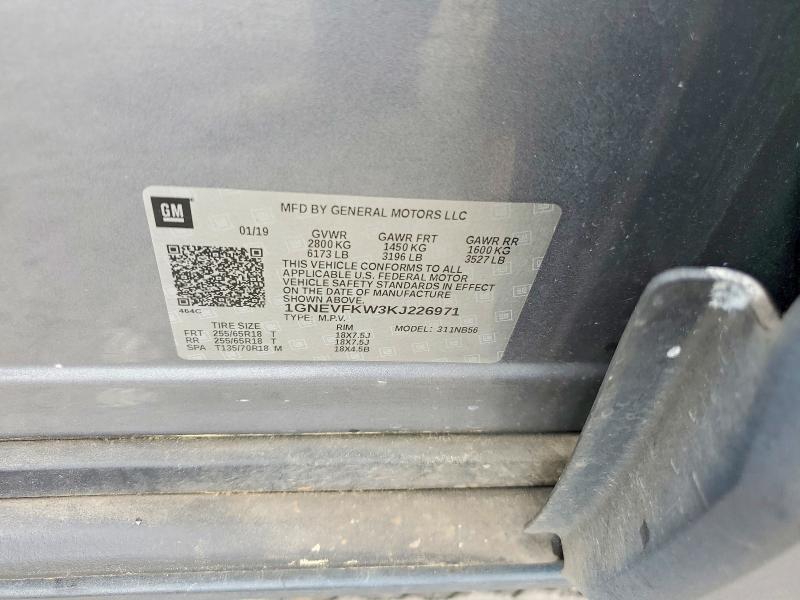 53559216 :رقم المزاد ، 1GNEVFKW3KJ226971 vin ، 2019 Chevrolet Traverse مزاد بيع