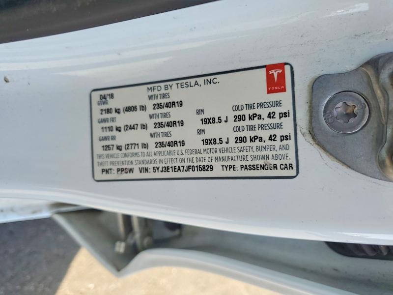 2018 Tesla Model 3 მანქანა იყიდება აუქციონზე, vin: 5YJ3E1EA7JF015829, აუქციონის ნომერი: 62498056