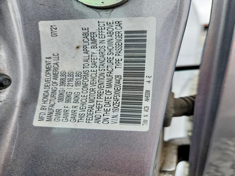 60065956 :رقم المزاد ، 19XZE4F5XNE004428 vin ، 2022 Honda Insight مزاد بيع