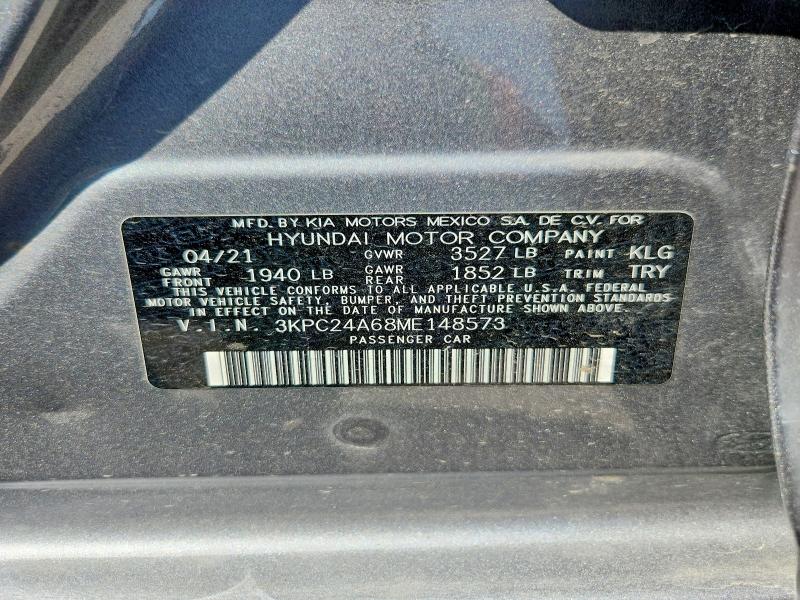 2021 Hyundai Accent მანქანა იყიდება აუქციონზე, vin: 3KPC24A68ME148573, აუქციონის ნომერი: 61772626