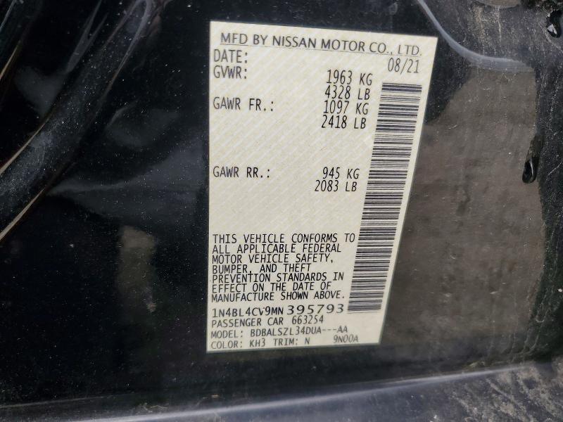 Aukcja sprzedaży 2021 Nissan Altima, vin: 1N4BL4CV9MN395793, numer aukcji: 60554536