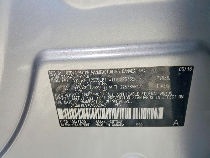 63366576 :رقم المزاد ، 2T3BFREVXGW502942 vin ، 2016 Toyota Rav4 مزاد بيع