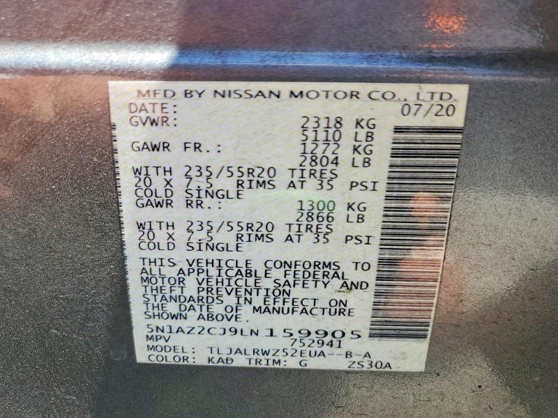 Продаж на аукціоні авто 2020 Nissan Murano, vin: 5N1AZ2CJ9LN159905, номер лоту: 60493566
