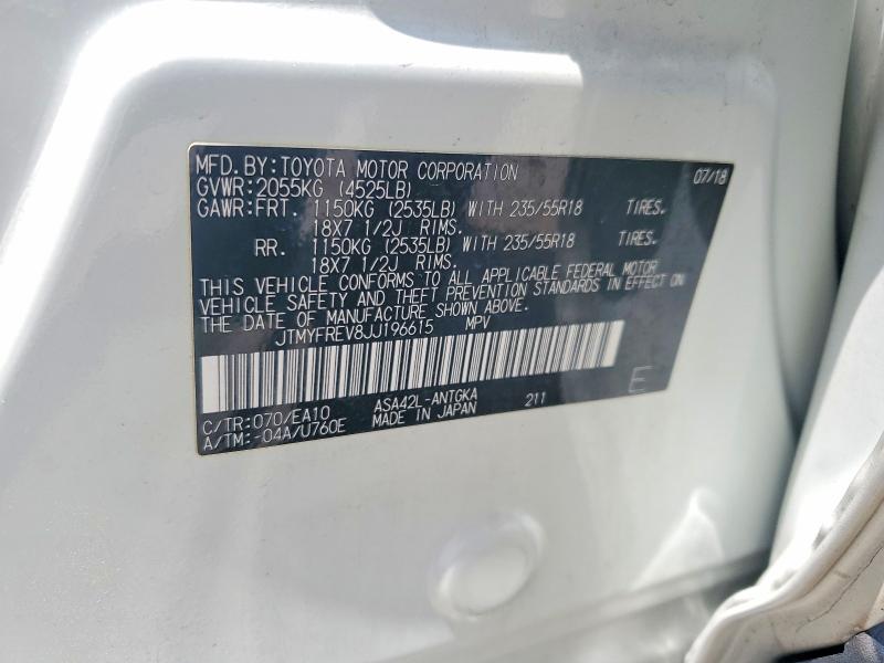 59094606 :رقم المزاد ، JTMYFREV8JJ196615 vin ، 2018 Toyota Rav4 مزاد بيع