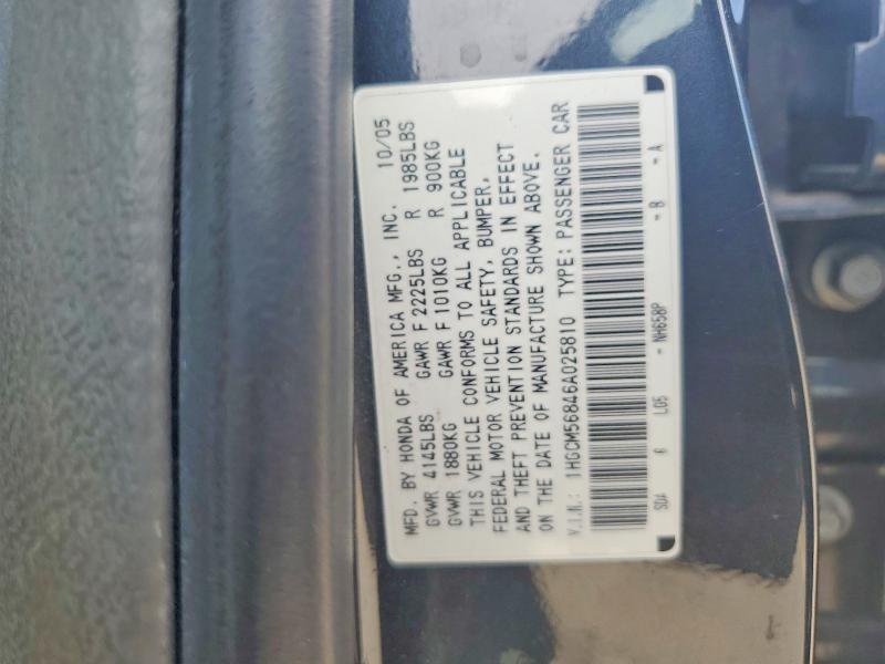 60484266 :رقم المزاد ، 1HGCM56846A025810 vin ، 2006 Honda Accord مزاد بيع