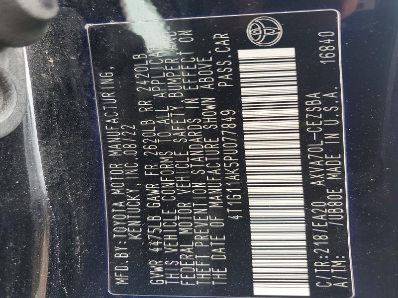 63508646 :رقم المزاد ، 4T1G11AK5PU077849 vin ، 2023 Toyota Camry مزاد بيع