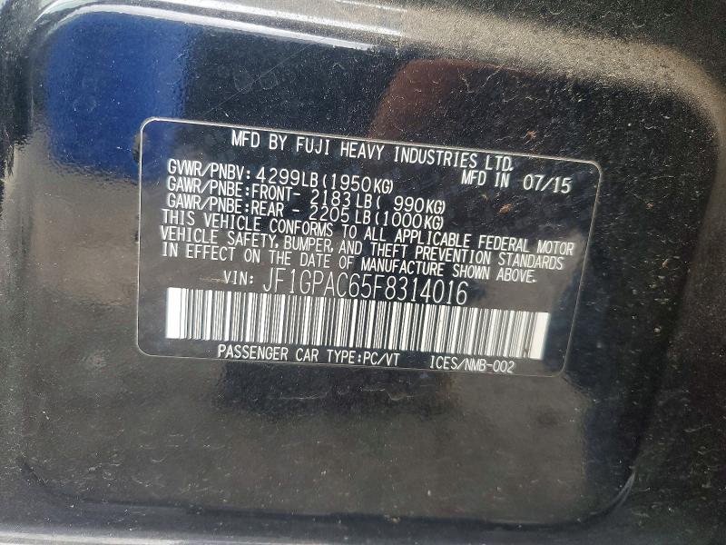 2015 Subaru Impreza მანქანა იყიდება აუქციონზე, vin: JF1GPAC65F8314016, აუქციონის ნომერი: 59194686