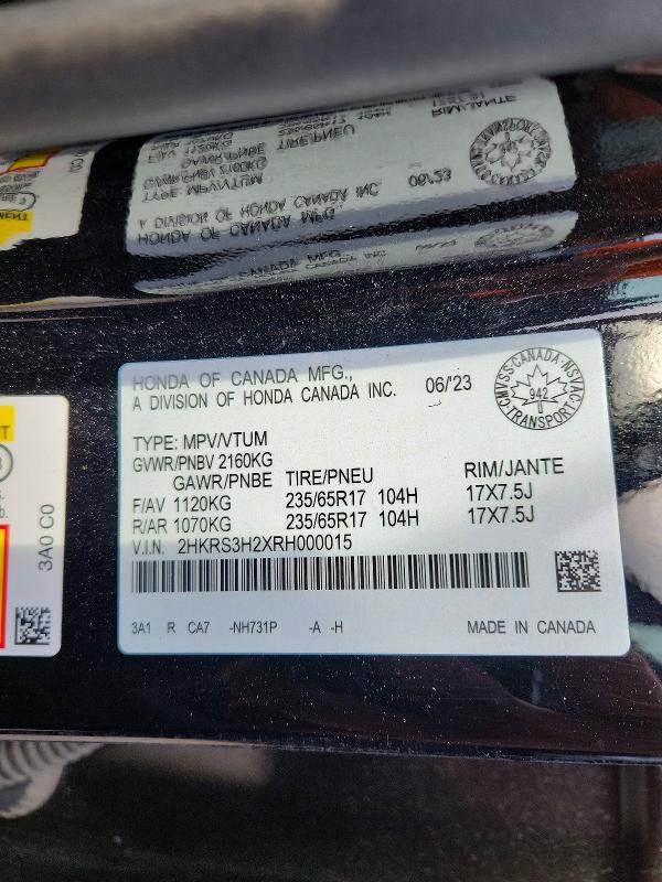 57725866 :رقم المزاد ، 2HKRS3H2XRH000015 vin ، 2024 Honda Cr-v مزاد بيع
