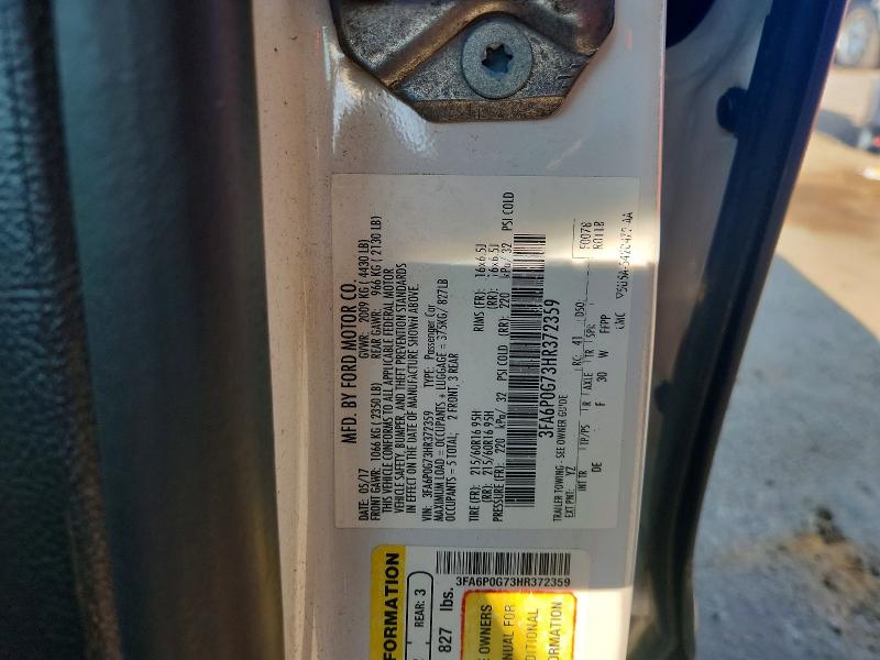 2017 Ford Fusion მანქანა იყიდება აუქციონზე, vin: 3FA6P0G73HR372359, აუქციონის ნომერი: 63014696