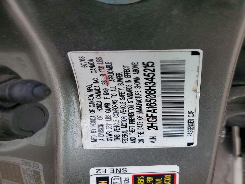 59792856 :رقم المزاد ، 2HGFA16508H345215 vin ، 2008 Honda Civic مزاد بيع