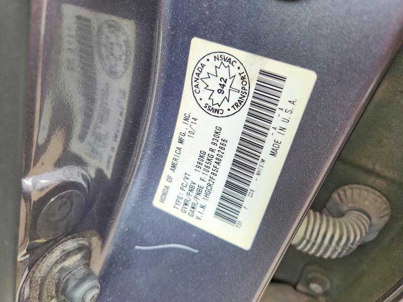 60307856 :رقم المزاد ، 1HGCR2F85FA802866 vin ، 2015 Honda Accord مزاد بيع